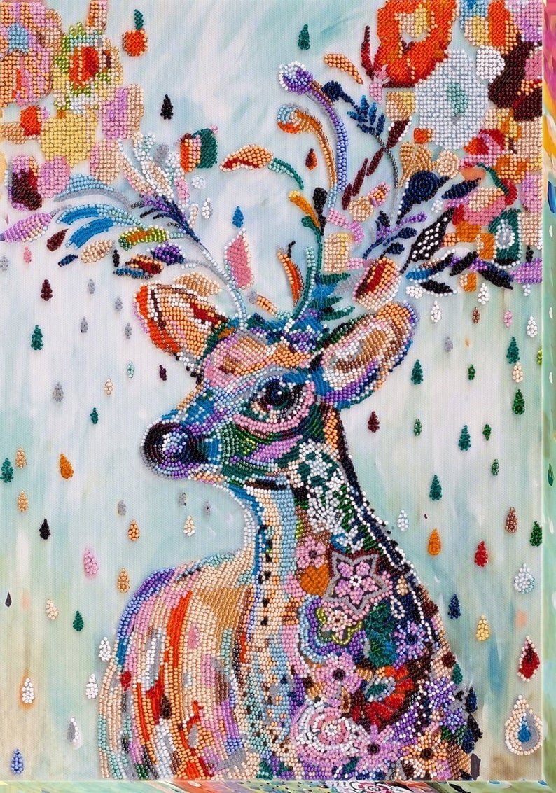 Bead embroidery kit Noble deer Size: 12.2"×16.1" (31×41 cm)