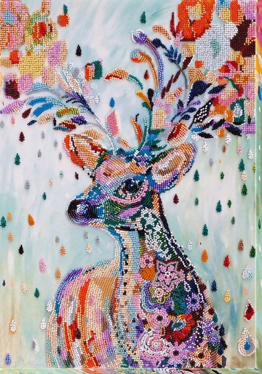 Bead embroidery kit Noble deer Size: 12.2"×16.1" (31×41 cm)