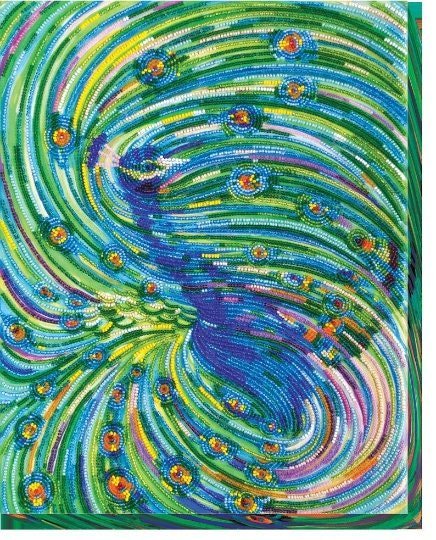 Bead embroidery kit Peacock Size: 11.2"×13.7" (28×35 сm)