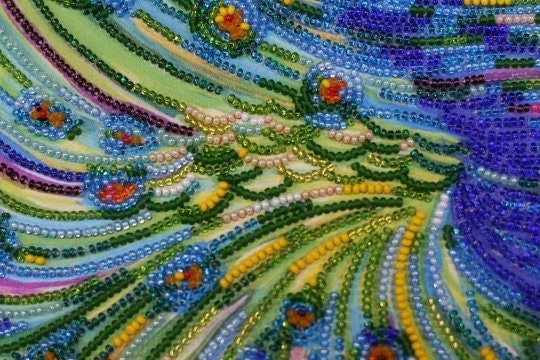 Bead embroidery kit Peacock Size: 11.2"×13.7" (28×35 сm)