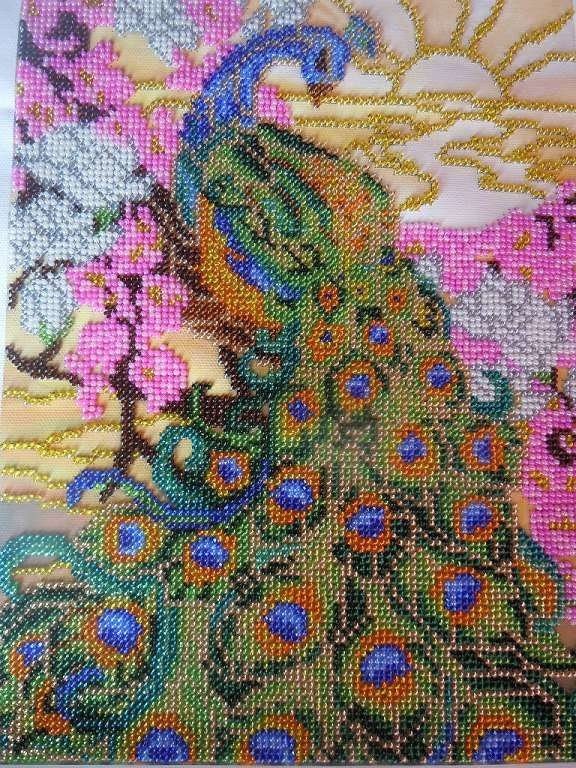 Bead embroidery kit Peacock Size: 7.9"×11" (20x28 cm)
