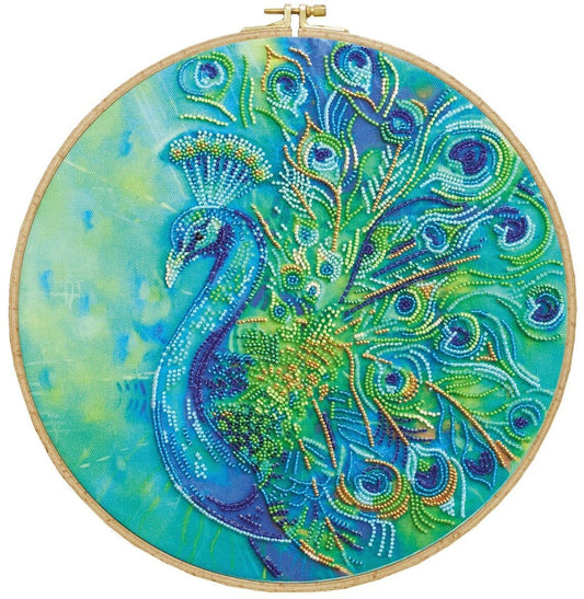 Bead embroidery kit Peacock Size: 13"×13" (33×33 cm)