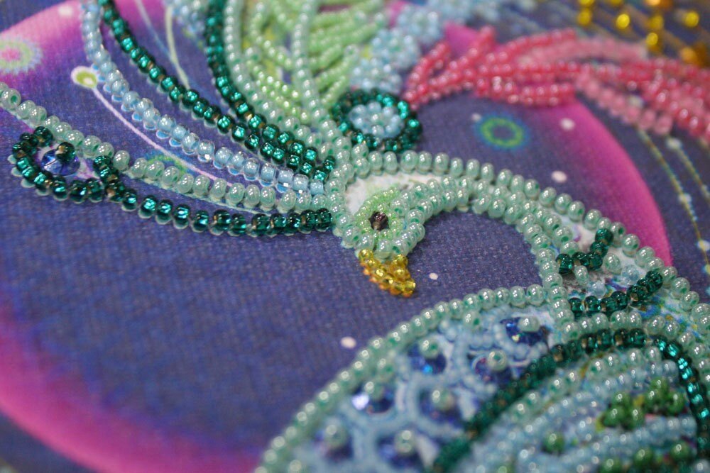 Bead embroidery kit Peacock Size: 9.8"×24.4" (25×62 cm)