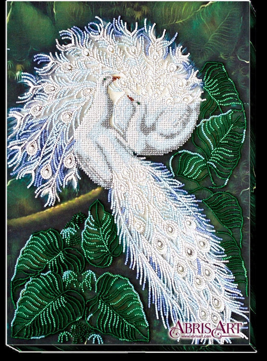 Bead embroidery kit Peacocks snow Size: 12"×13" (30×40 cm)