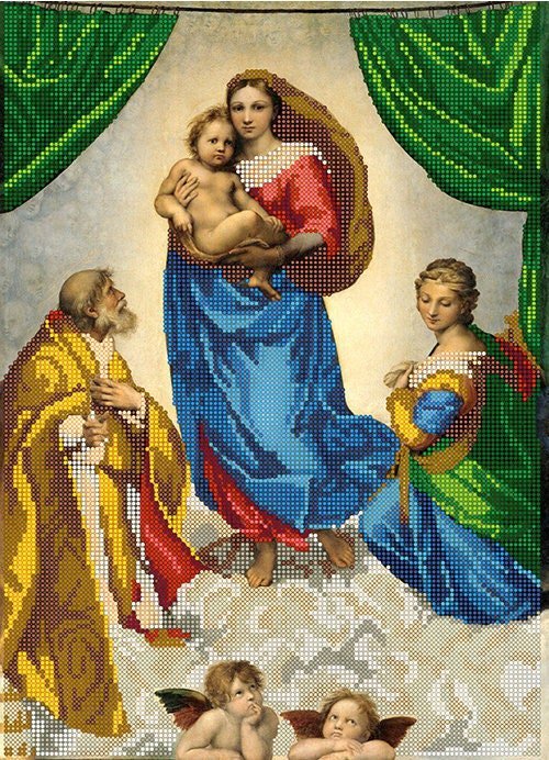 Bead embroidery kit Rafael The Sistine Madonna Size: 10.2"×14.1" (26×36 cm)