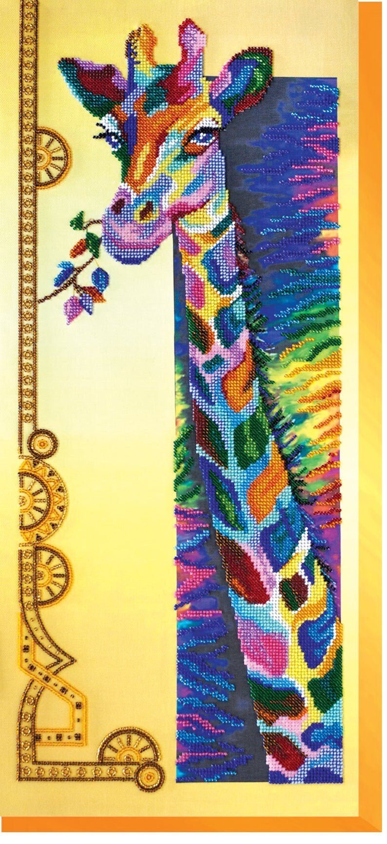 Bead embroidery kit Rainbow giraffe Size: 9.8"×22" (25x56 cm)