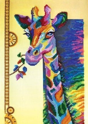 Bead embroidery kit Rainbow giraffe Size: 9.8"×22" (25x56 cm)