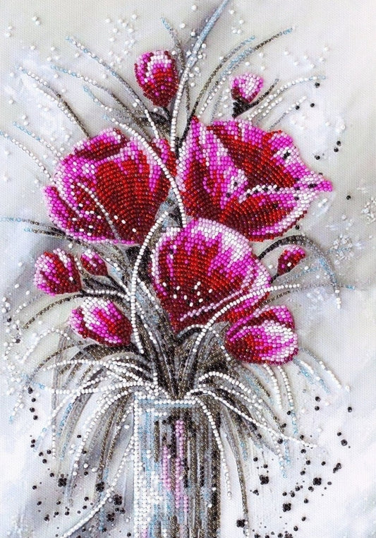 Bead embroidery kit Red emerald Size: 8.6"×15.7" (22×40 cm)