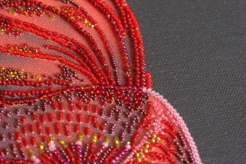 Bead embroidery kit Fish Red gold Size: 10.6"×15.3" (27×39 cm)