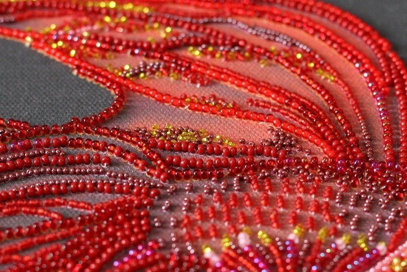 Bead embroidery kit Fish Red gold Size: 10.6"×15.3" (27×39 cm)