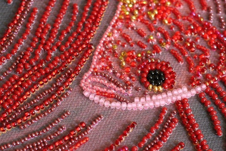 Bead embroidery kit Fish Red gold Size: 10.6"×15.3" (27×39 cm)