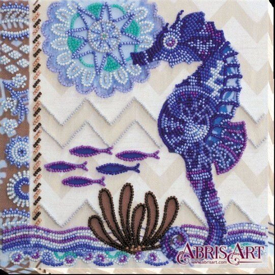 Bead embroidery kit Sea horse Size: 7.9"×7.9" (20x20 cm)