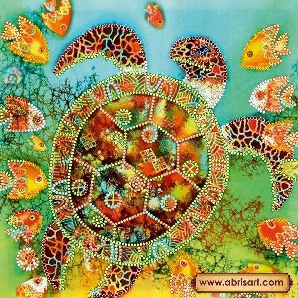 Bead embroidery kit Sea turtle Size: 7.9"×7.9" (20x20 cm)