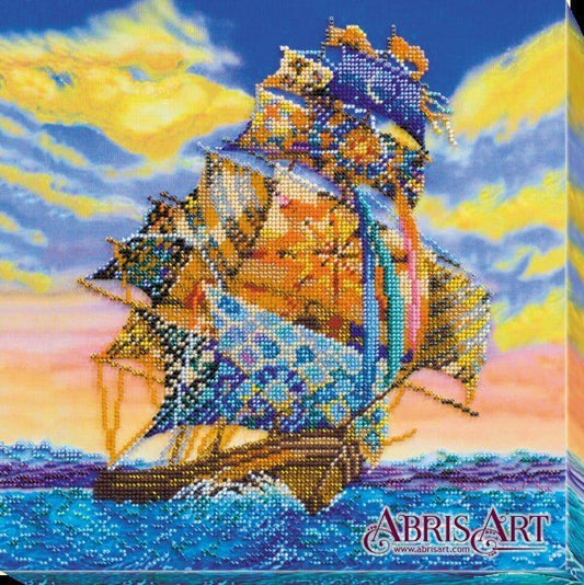 Bead embroidery kit Full sail Size: 11.8"×11.8" (30×30 cm)