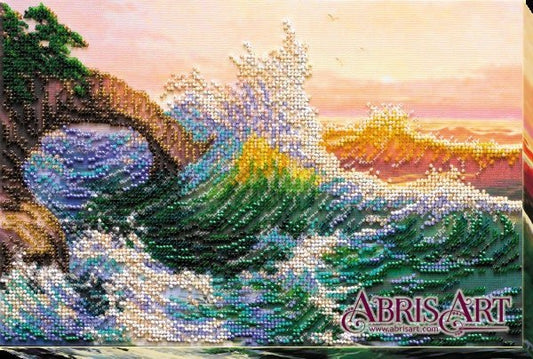 Bead embroidery kit Sea wave Size: 8.3"×12.5" (21×32 cm)