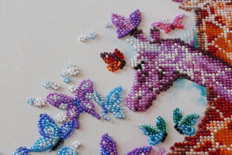 Bead embroidery kit Spotted giraffes Size: 11.8"×11.8" (30×30 cm)