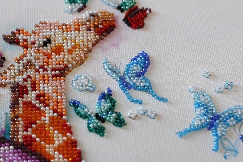 Bead embroidery kit Spotted giraffes Size: 11.8"×11.8" (30×30 cm)