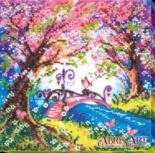 Bead embroidery kit Spring bridge Size: 7.9"×7.9" (20x20 cm)