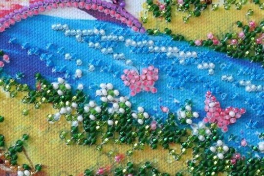 Bead embroidery kit Spring bridge Size: 7.9"×7.9" (20x20 cm)