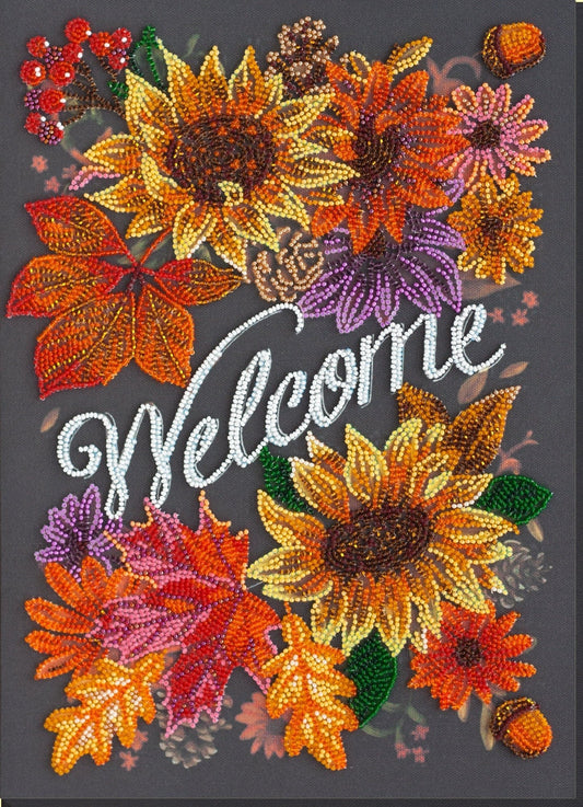 Bead embroidery kit Sunflower Size: 9.8"×13.8" (25×35 cm)