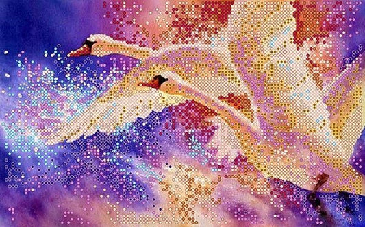 Bead embroidery kit Swans Size: 5.9"×9.4" (15×24 cm)