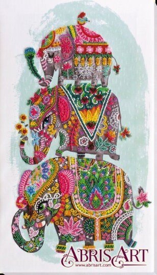 Bead embroidery kit Three elephants Size: 10.2"×18.1" (26×46 cm)