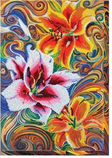 Bead embroidery kit Three virtues flowers Size: 9.4"×14.1" (24×36 cm)