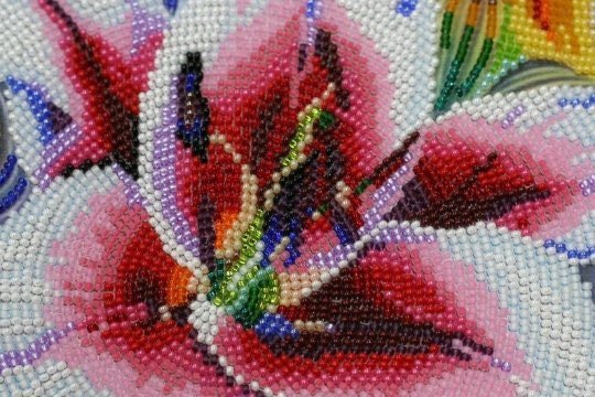 Bead embroidery kit Three virtues flowers Size: 9.4"×14.1" (24×36 cm)