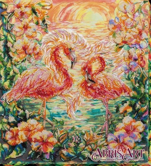 Bead embroidery kit Flamingo Size: 12.2"×13.4" (31×34 cm)