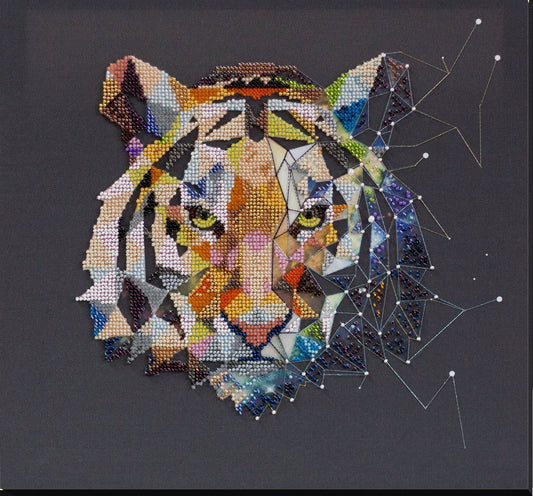 Bead embroidery kit Tiger Size: 12.2"×12.6" (31×32 cm)