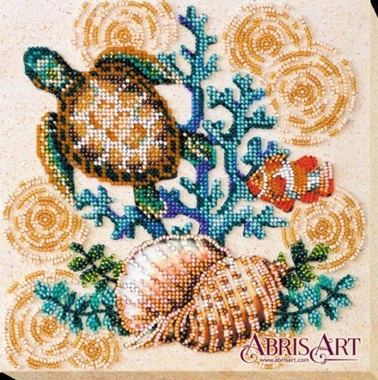 Bead embroidery kit Turtle Size: 7.9"×7.9" (20x20 cm)