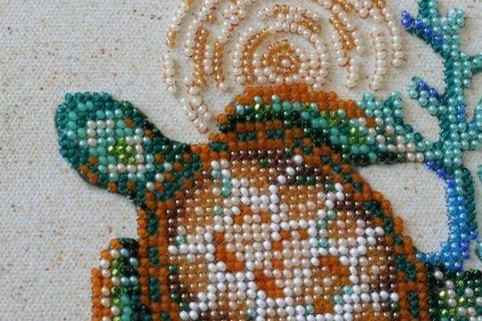 Bead embroidery kit Turtle Size: 7.9"×7.9" (20x20 cm)