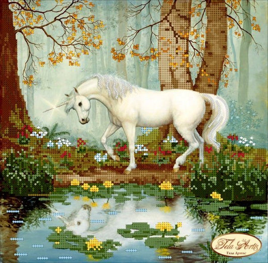 Bead embroidery kit Unicorn Size: 9.6"×9.6" (24.5×24.5 cm) | Tela