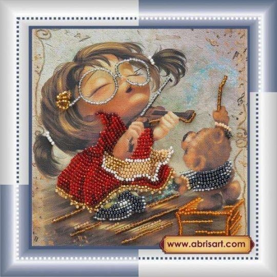Bead embroidery kit Violinist girl Size: 5.9"x5.9" (15x15 cm)
