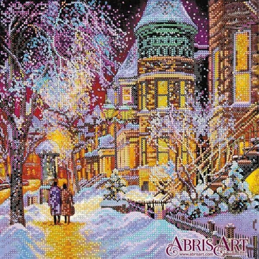 Bead embroidery kit Winter in the city Size: 11.8"×11.8" (30×30 cm)