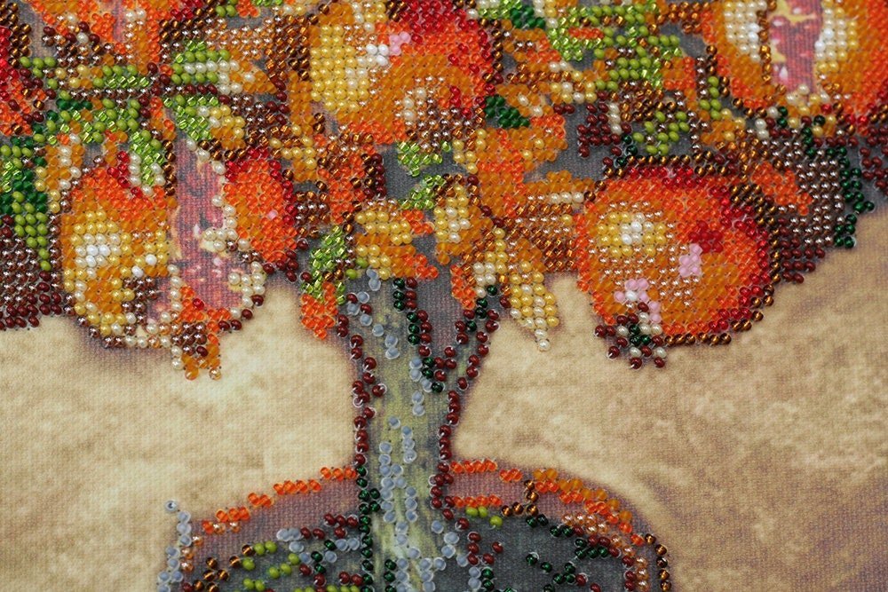 Bead embroidery kit Pomegranate tree Size: 12.2"×15.4" (31×39 cm)