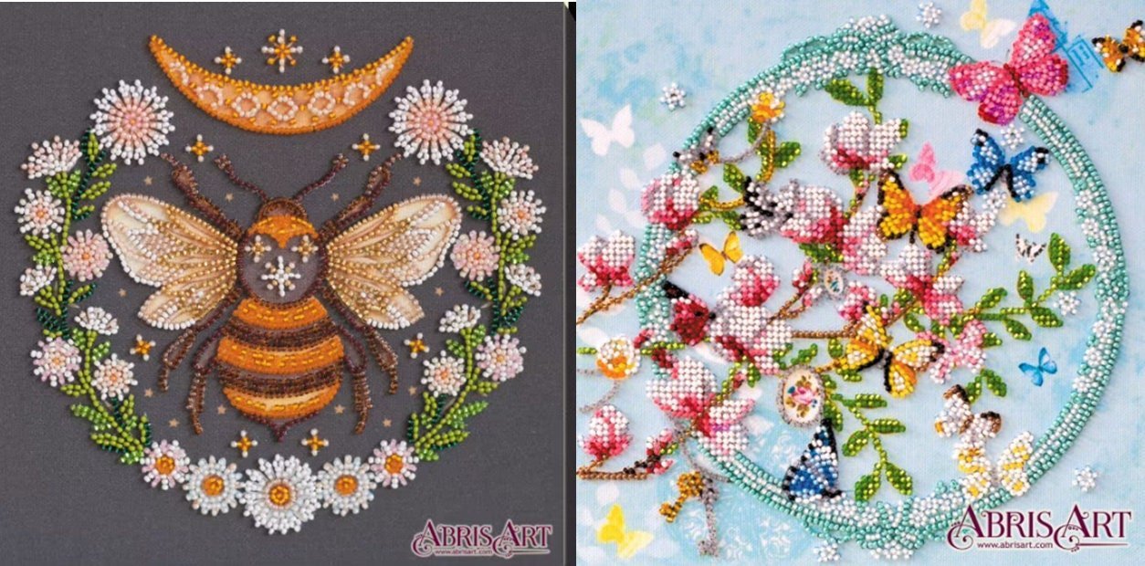 Bead embroidery kits together Butterfly and Bee Size: 7.9"×7.9" (20×20 cm)