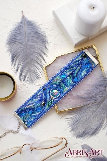 Bead embroidery bracelet kit Feather touch Size: 1.6"x6.1" (5.2x15.4 сm)
