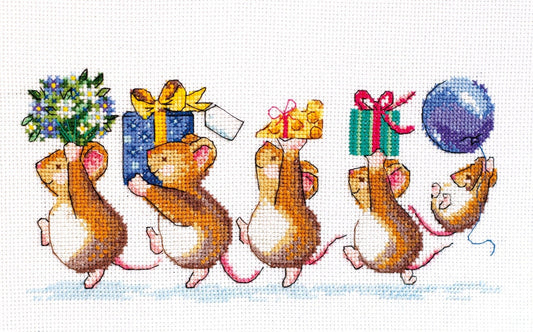 Cross stitch kit Christmas mice Size: 7.9"×11.8" (20x30 cm)