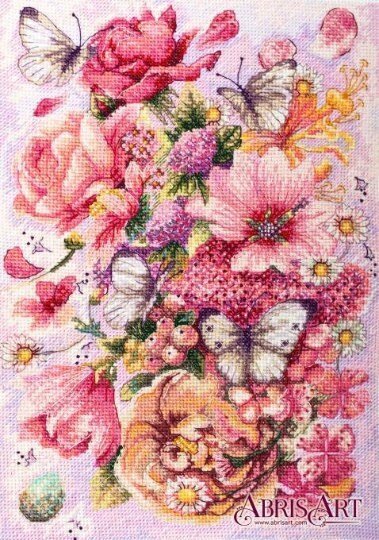 Cross stitch kit Flowers and butterflies Size: 7.9"×11.4" (20x29 cm)