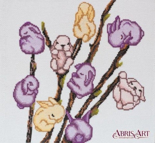 Cross stitch kit Flowers bunnies Size: 10.2"×10.6" (26x27 cm)