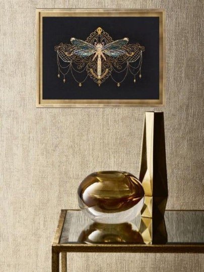 Cross stitch kit Golden dragonfly Size: 6.3"×9.4" (16x24 cm)