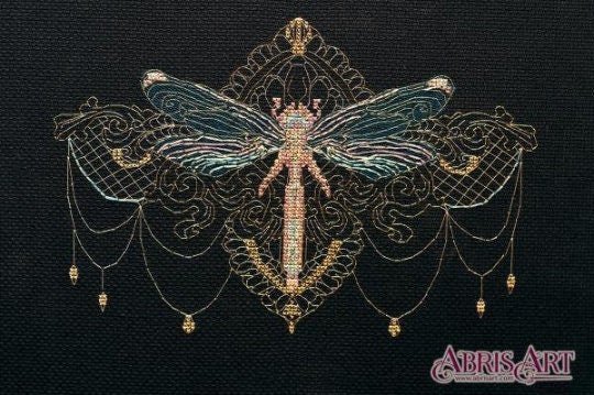 Cross stitch kit Golden dragonfly Size: 6.3"×9.4" (16x24 cm)