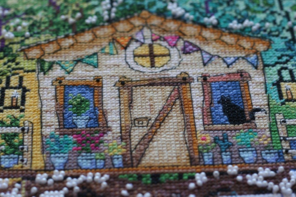 Cross stitch kit Cat house Size: 13"×13" (33x33 cm)