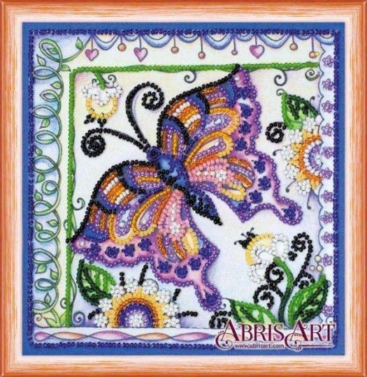 Mini Bead embroidery kit Butterfly Size: 5.9"x5.9" (15x15 cm)