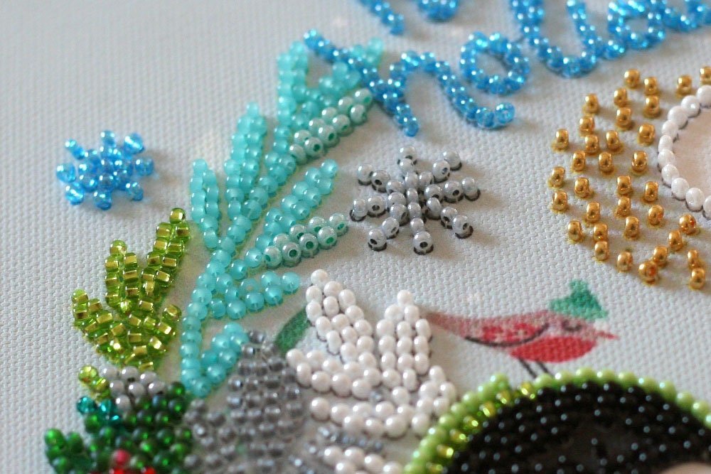 Mini Bead embroidery kit Christmas penguins Size: 7.9"×7.9" (20×20 сm)