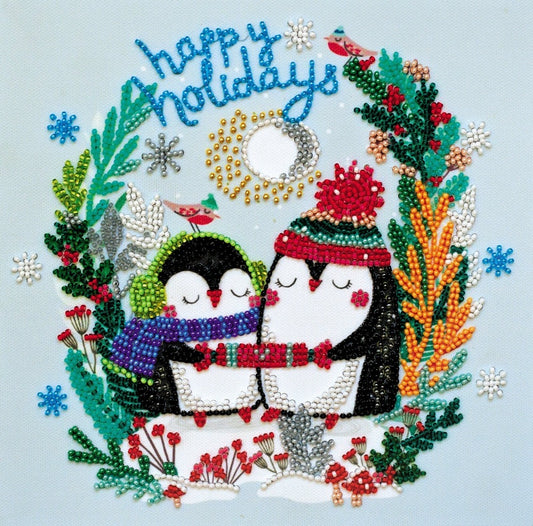 Mini Bead embroidery kit Christmas penguins Size: 7.9"×7.9" (20×20 сm)