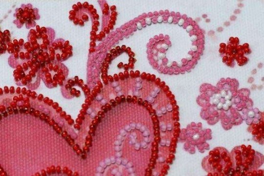 Mini Bead embroidery kit Hearts Size: 5.9"x5.9" (15x15 cm)