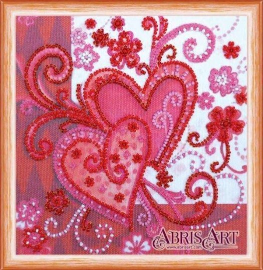 Mini Bead embroidery kit Hearts Size: 5.9"x5.9" (15x15 cm)