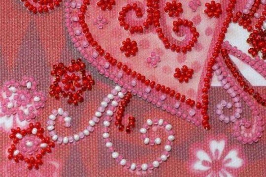 Mini Bead embroidery kit Hearts Size: 5.9"x5.9" (15x15 cm)